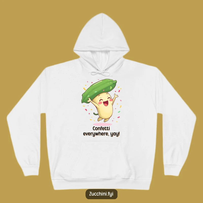 Funny Zucchini Celebration Hoodie: Cozy Leap & Confetti Fun - Warm Gift