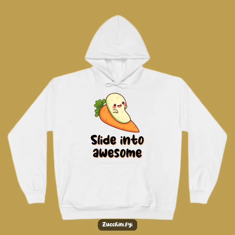 Funny Zucchini Carrot Slide Hoodie: Cozy Playful Veggie Humor for Warmth