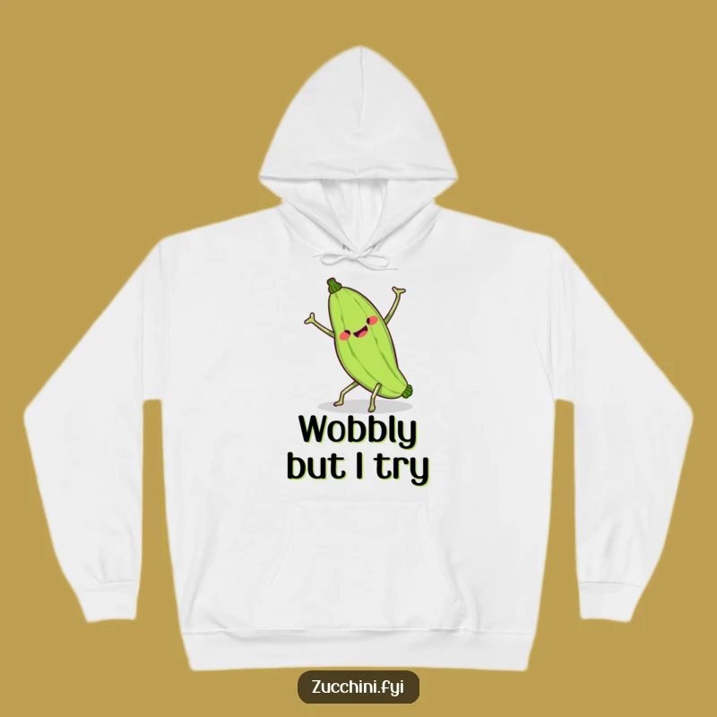 Funny Kawaii Zucchini Cartwheel Hoodie - Cozy Wobbly Veggie Sweatshirt for Comical Comfort