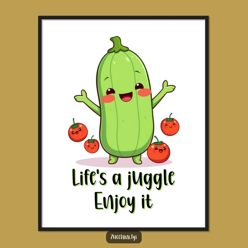 Free Printable Kawaii Zucchini Wall Art: Juggling Tomatoes Downloadable Art for Playful Spaces