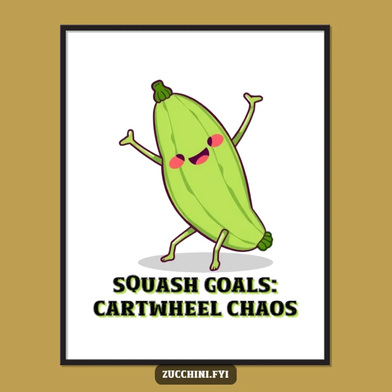 Free Printable Wall Art: Wobbly Zucchini Cartwheel - Hilarious Funny Downloadable Decor