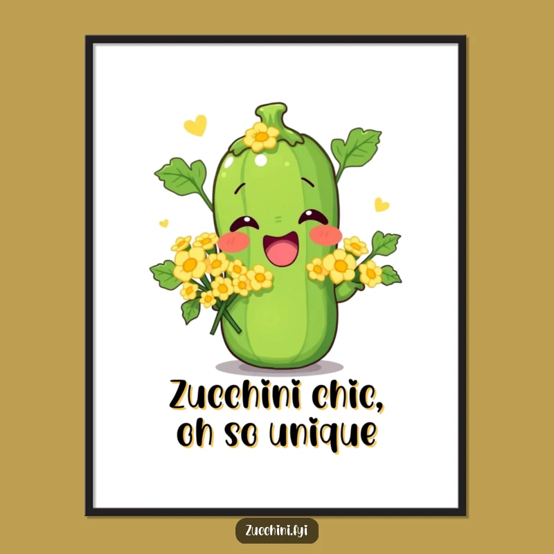 Funny Free Printable Wall Art: Zucchini Pose with Flowers - Quirky Downloadable Decor Gift!