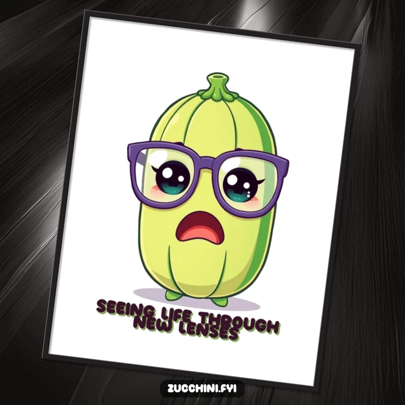 Funny Free Printable Wall Art of a shocked zucchini wearing enormous, silly glasses, creating a humorous focal point.