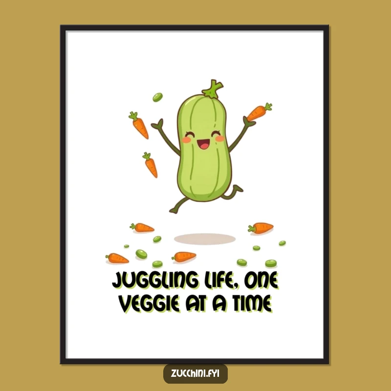 Juggling Zucchini Free Printable Wall Art: Funny Veggie Decor - Downloadable Art Gift!