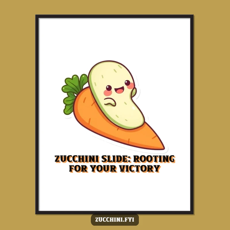 Free Printable Wall Art: Zucchini Slide Fun, Veggie Character Art, Humorous Decor