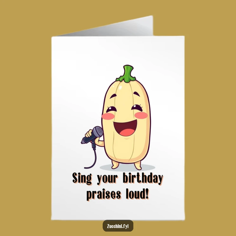 Free Printable Birthday Card: Singing Zucchini Rock Star - Funny Downloadable Party Gift