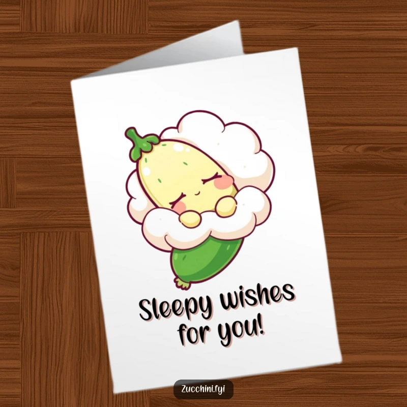 Funny Free Printable Birthday Card: Sleepy zucchini dreaming on a cloud, sending hilariously sweet birthday wishes.