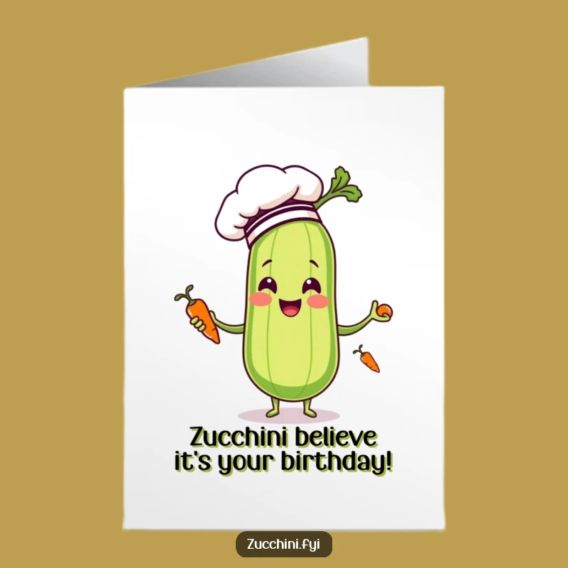 Free Printable Zucchini Chef Birthday Card: Funny Juggling Veggie Downloadable Gift