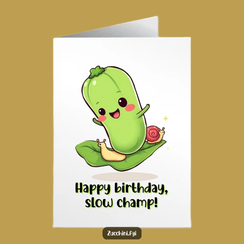 Free Printable Birthday Card: Zucchini vs Snail Race - Funny Downloadable Gift