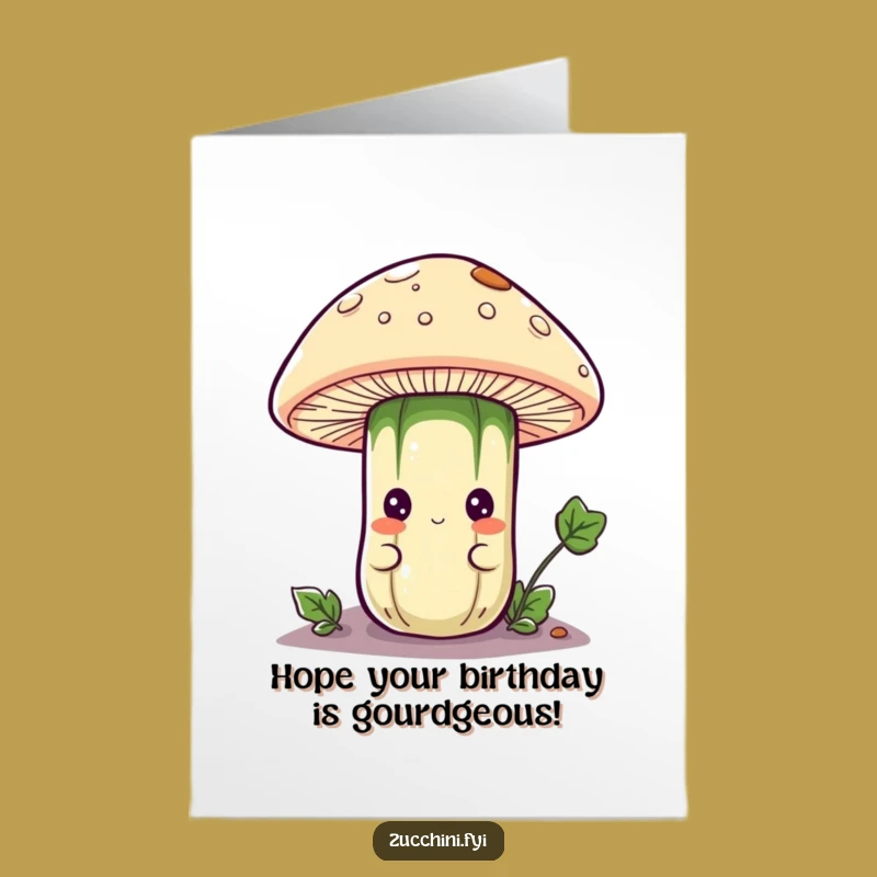 Free Printable Birthday Card: Curious Zucchini Under Mushroom, Funny Downloadable Surprise
