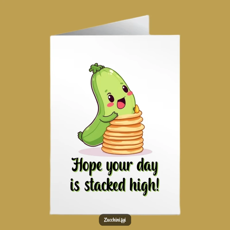 Free Printable Birthday Card: Zucchini Balancing Pancakes - Funny Downloadable Celebration