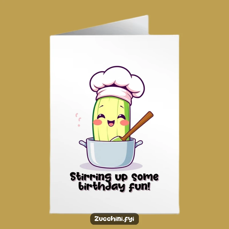 Free Printable Kawaii Zucchini Chef Birthday Card: Stirring Up Fun for a Delicious Celebration