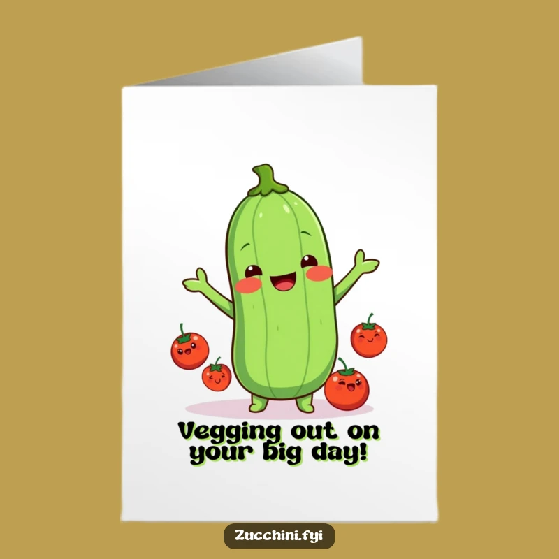 Free Printable Kawaii Zucchini Birthday Card: Juggling Fun for a Hilariously Joyful Wish