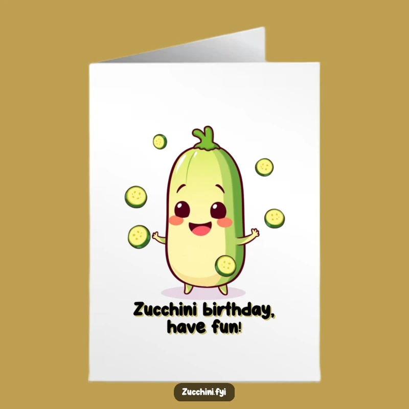 Free Printable Kawaii Zucchini Birthday Card: Veggie Juggling Fun Downloadable Gift
