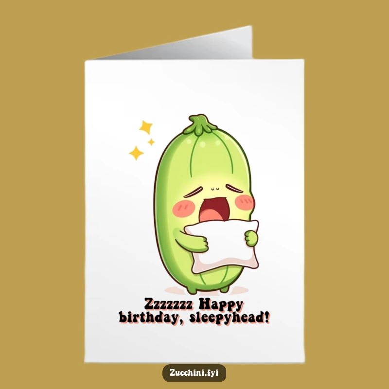Free Printable Sleepy Zucchini Birthday Card: Funny Yawning Veggie Downloadable Gift