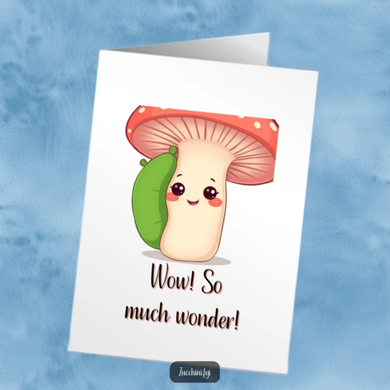 Funny Free Printable Congrats Card: Zucchini curiously peeking, mushroom smiling, a hilarious downloadable for celebrating.