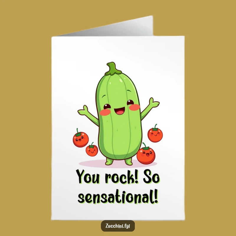 Free Printable Kawaii Zucchini Congrats Card: Juggling Tomatoes for a Successful Celebration