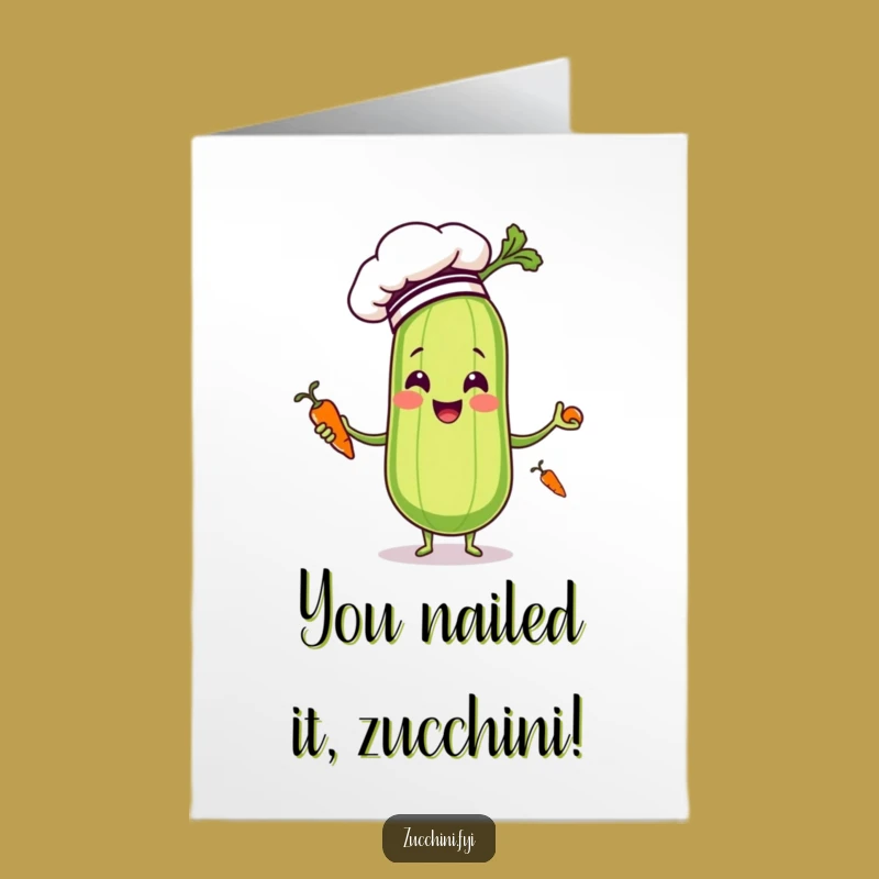 Free Printable Zucchini Chef Congrats Card: Funny Juggling Veggie Downloadable Gift