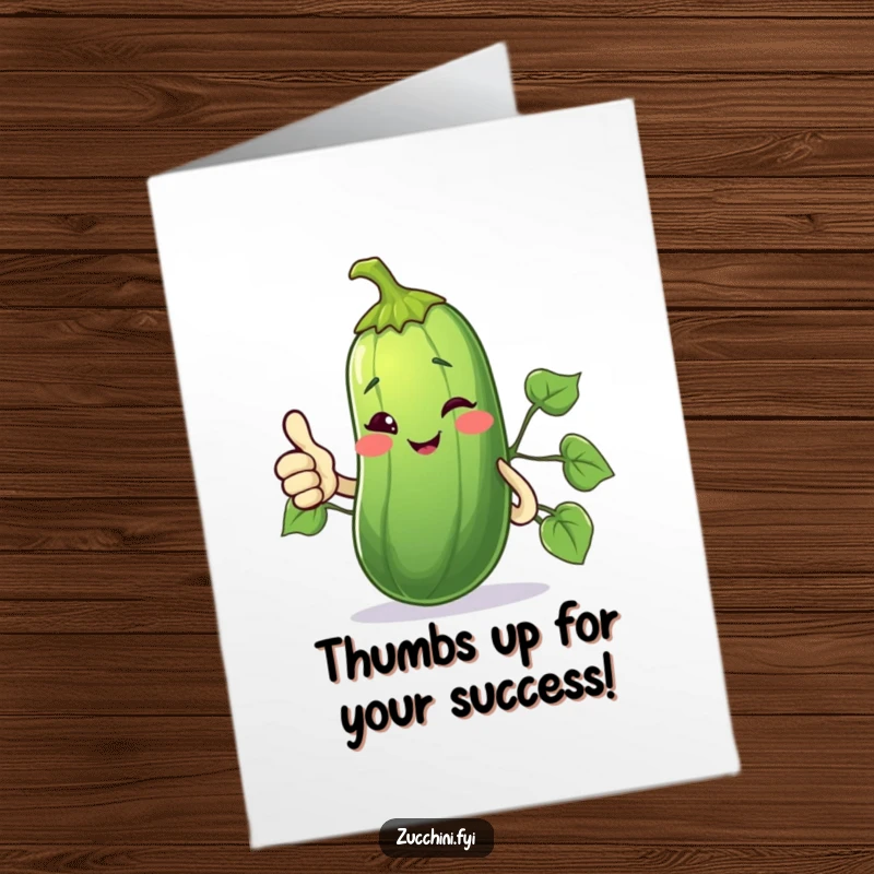 Funny Free Printable Congrats Card: Zucchini winking and giving a thumbs up with its vine. A cool, humorous congratulation.