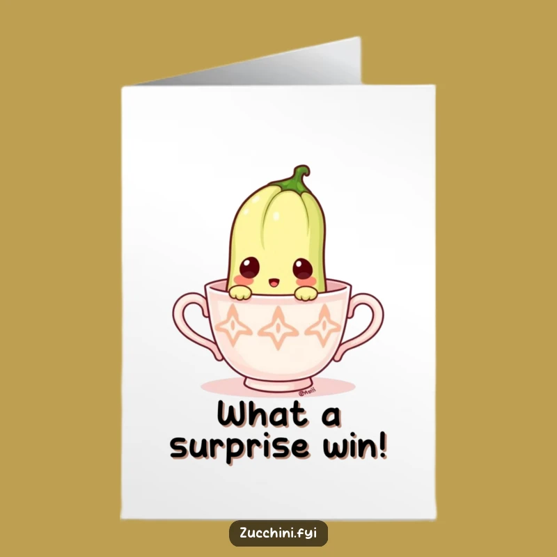 Free Printable Congrats Card: Surprised Zucchini Teacup Humor Downloadable Gift