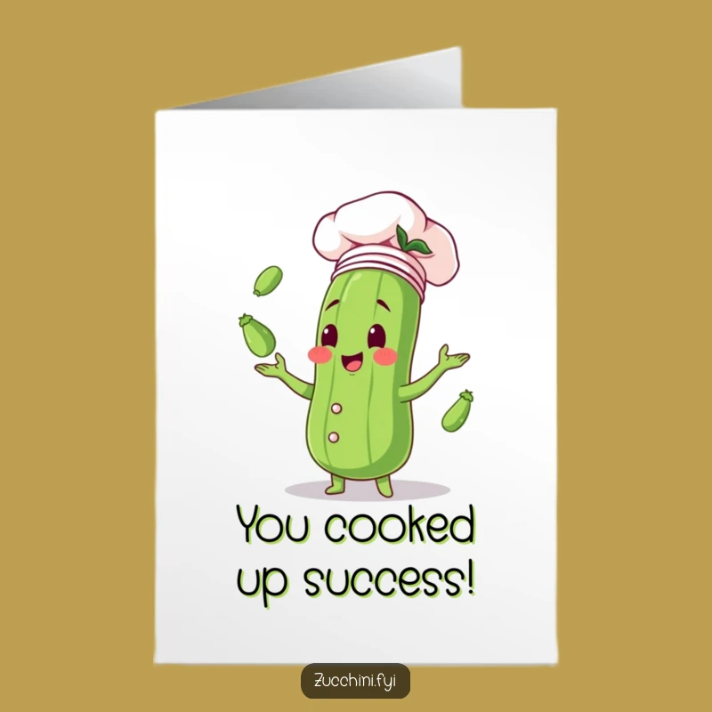 Free Printable Congrats Card: Chef Zucchini Juggling Download for Culinary Wins!