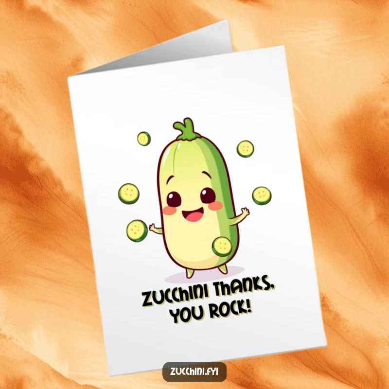 Funny Free Printable Kawaii Zucchini Thank You Card: Happy zucchini juggling, a vibrant and downloadable way to say thanks.