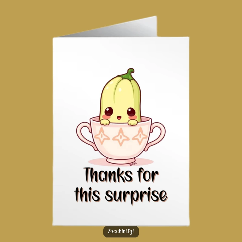 Free Printable Thank You Card: Surprised Zucchini Teacup Humor Downloadable Gift