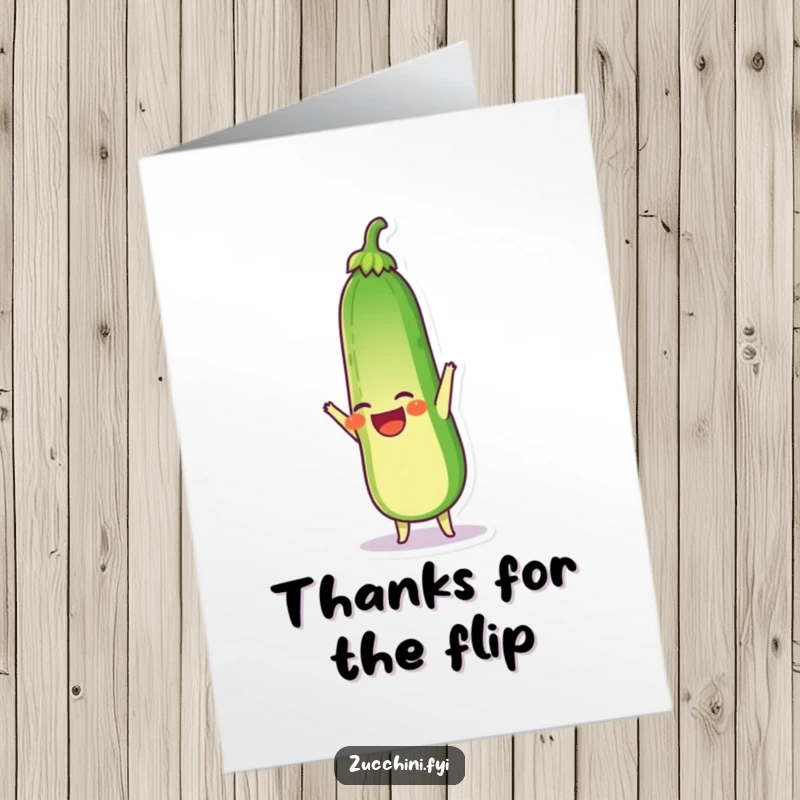 Funny Free Printable Thank You Card: Laughing zucchini doing a handstand, expressing thanks in a fun, topsy-turvy way.