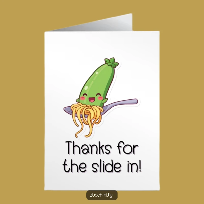 Free Printable Thank You Card: Zucchini Noodle Slide Down Spoon, Funny Downloadable Gift!