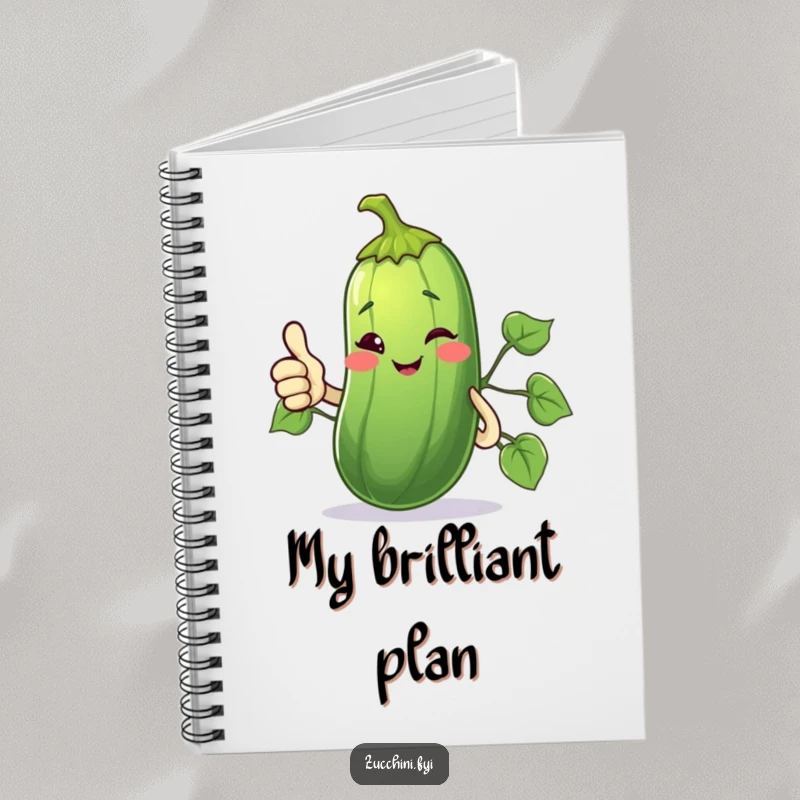 Funny Notebook with a winking zucchini giving a thumbs up with its vine, conveying approval and fun.