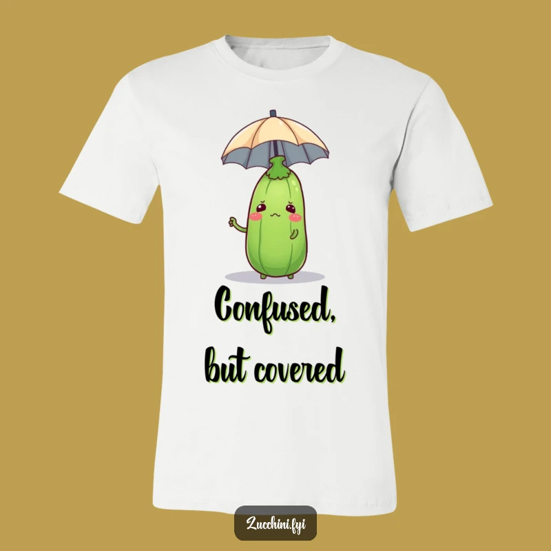 Funny Confused Zucchini T-Shirt - Bewildered Veggie Umbrella Tee Gift