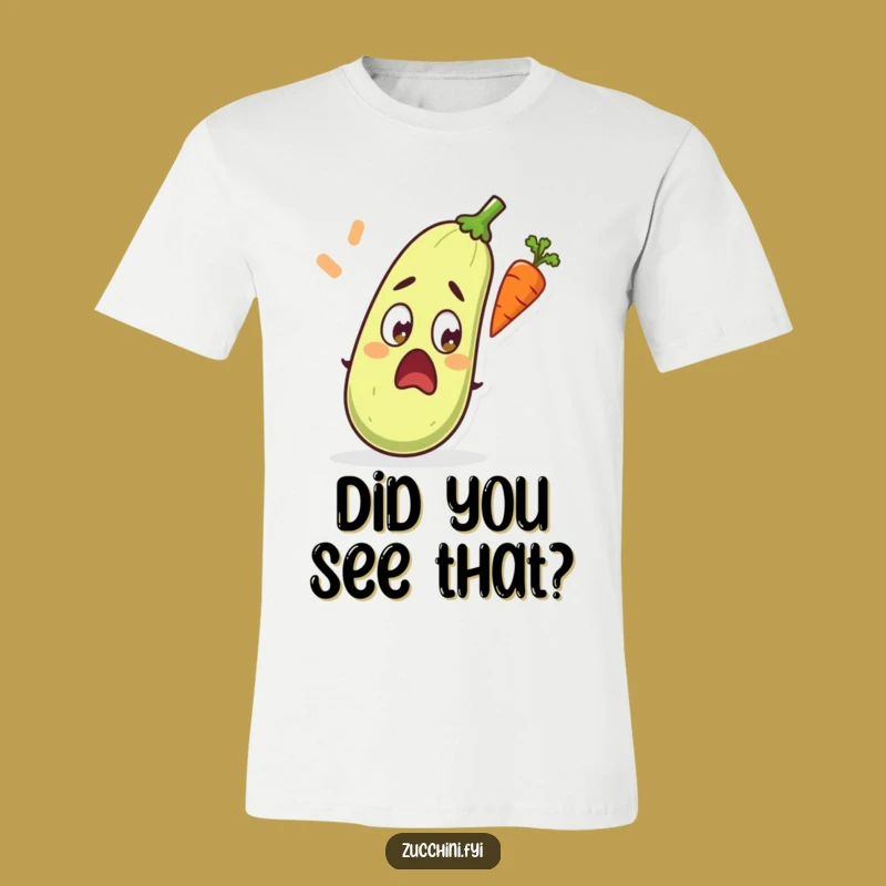 Funny Surprised Zucchini T-Shirt: Shocked by Flying Carrot - Great Funny Gift