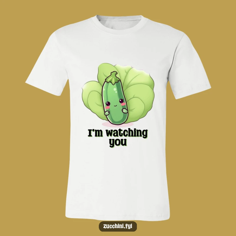 Funny Kawaii Zucchini T-Shirt - Shy Veggie Hiding Graphic Tee