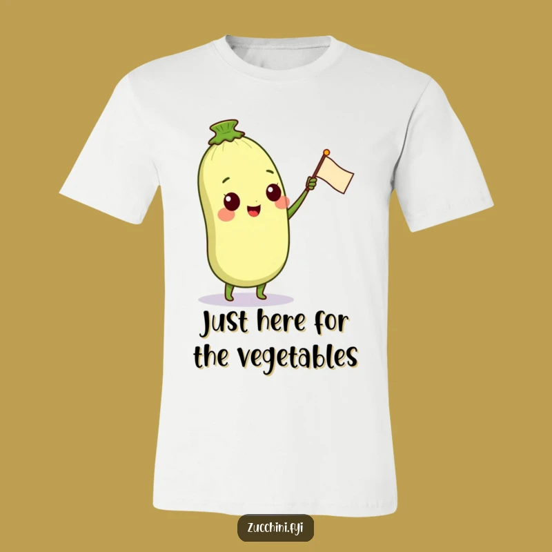 Funny Zucchini Garden Hero T-Shirt: Happy Veggie Character Waving a Petal Flag