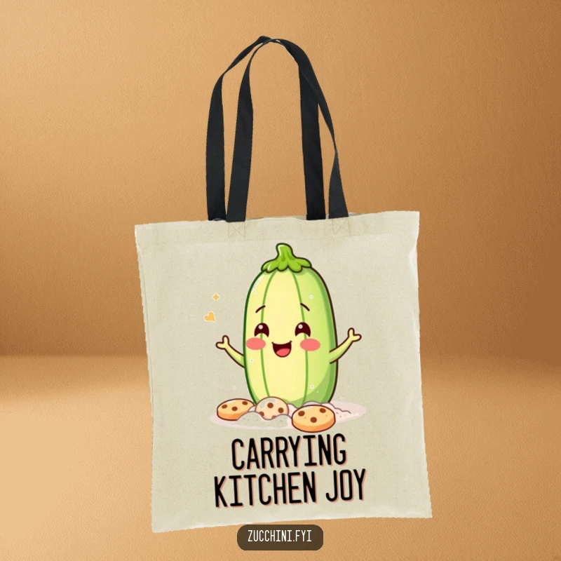 Funny Tote Bag: A jubilant zucchini covered in flour, winking while baking cookies, perfect for bakers.