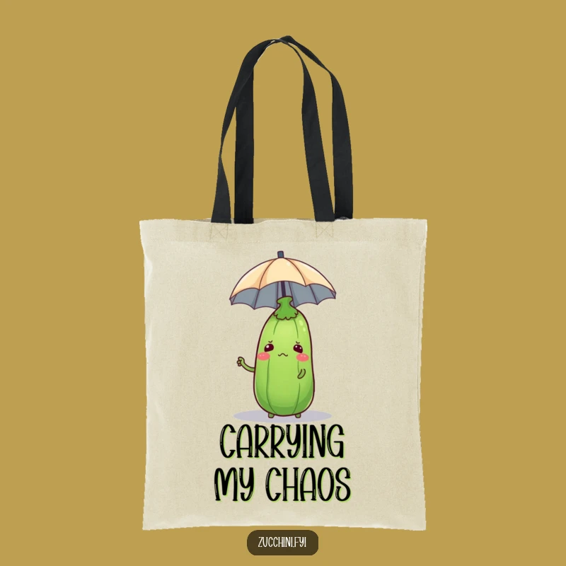 Funny Confused Zucchini Tote Bag - Quirky Umbrella Veggie Gift