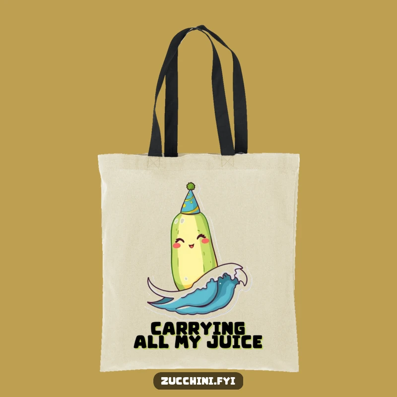 Funny Winking Zucchini Party Wave Tote Bag: Carry Your Laughs in Style!