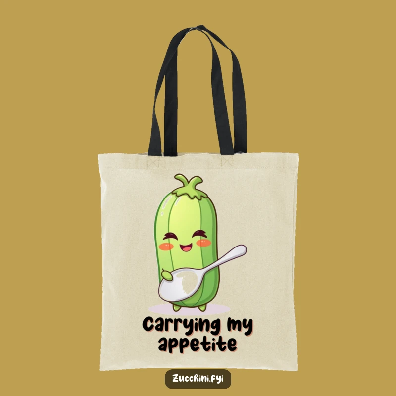 Funny Winking Zucchini Tote Bag - Giant Spoon Style, Grocery Humor, Gift
